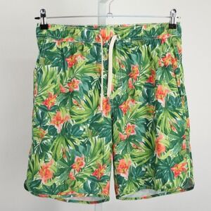 Fair Harbor Shorts Men Medium Green Floral Lined Drawstring Elastic Waist Pocket